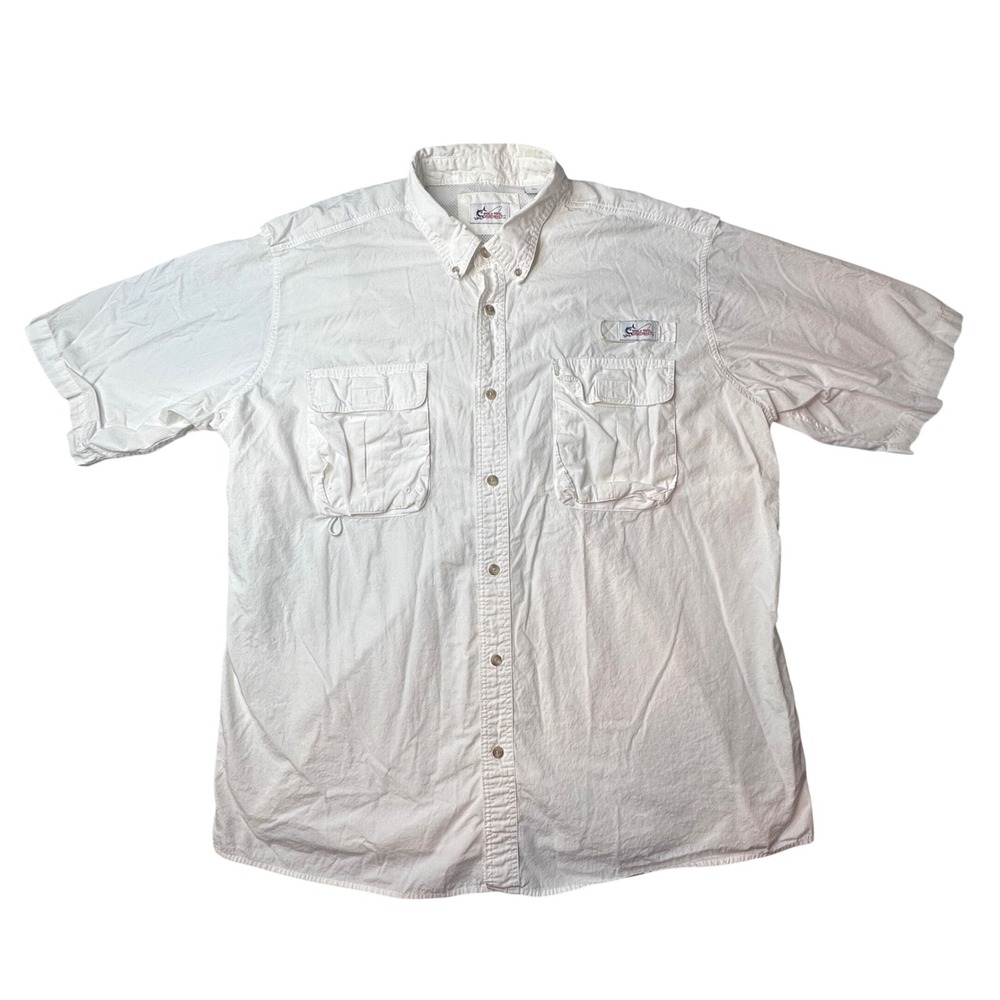 World Wide‎ Sportsman Fishing Shirt Mens 2XL White S/S Vented Cotton Pockets